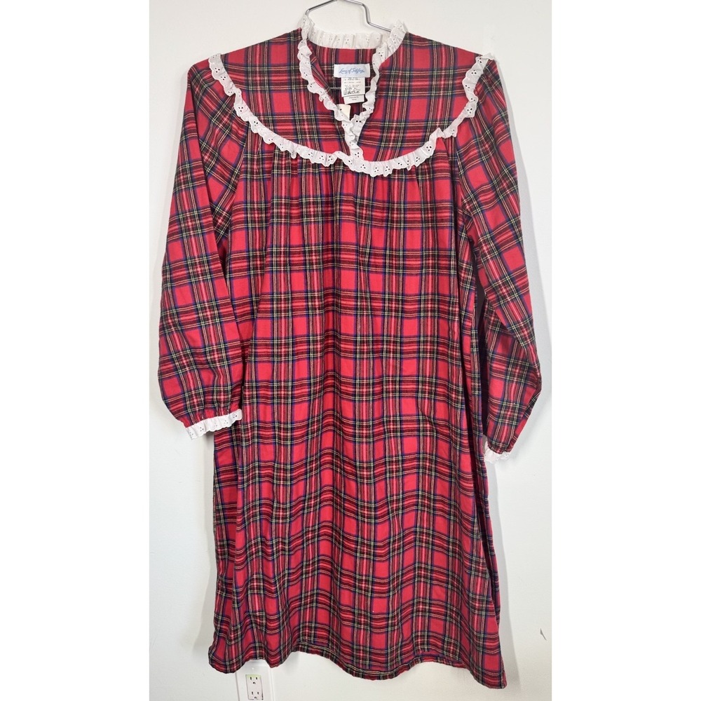 Vtg Lanz of Salzburg‎ Full Length Tartan Plaid Flannel Nightgown XL USA Made NWT